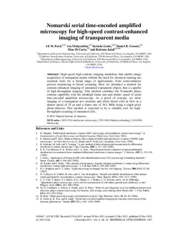 (PDF) Nomarski serial time-encoded amplified microscopy for high-speed ...