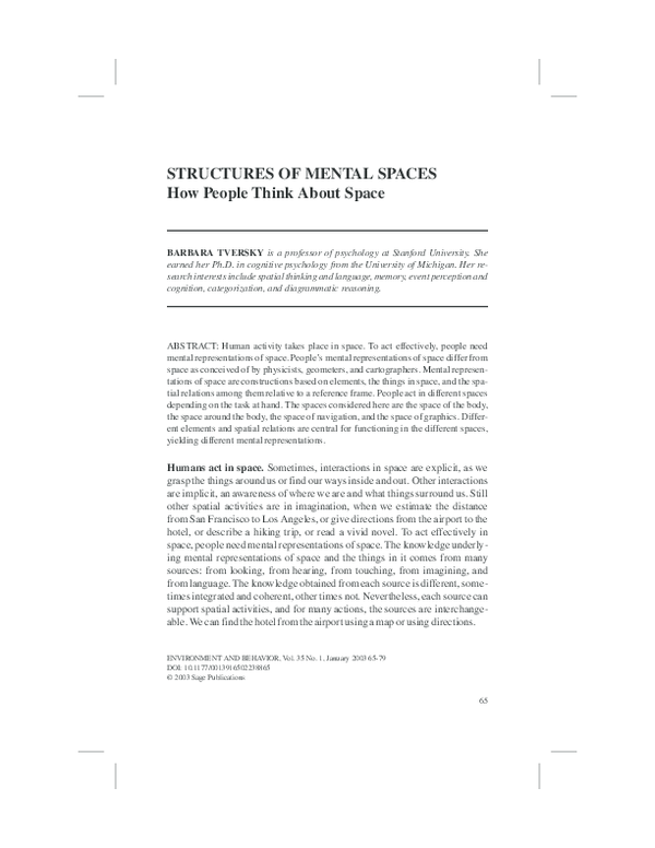 (PDF) Structures Of Mental Spaces: How People Think About Space