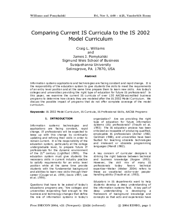 (PDF) Comparing Current IS Curricula to the IS 2002 Model Curriculum