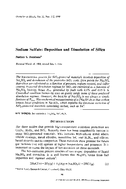 (PDF) Sodium sulfate: Deposition and dissolution of silica