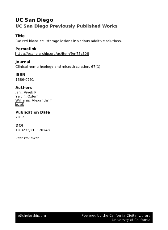 (PDF) Rat red blood cell storage lesions in various additive solutions