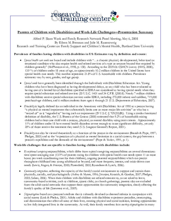 (PDF) Parents of Children with Disabilities and Work-Life Challenges ...