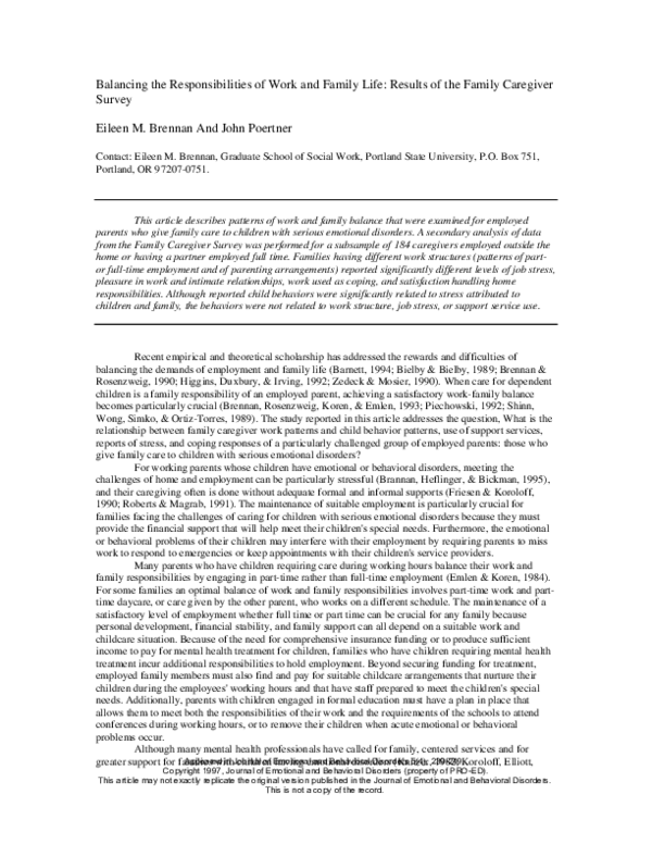 (PDF) Balancing the Responsibilities of Work and Family Life: Results ...