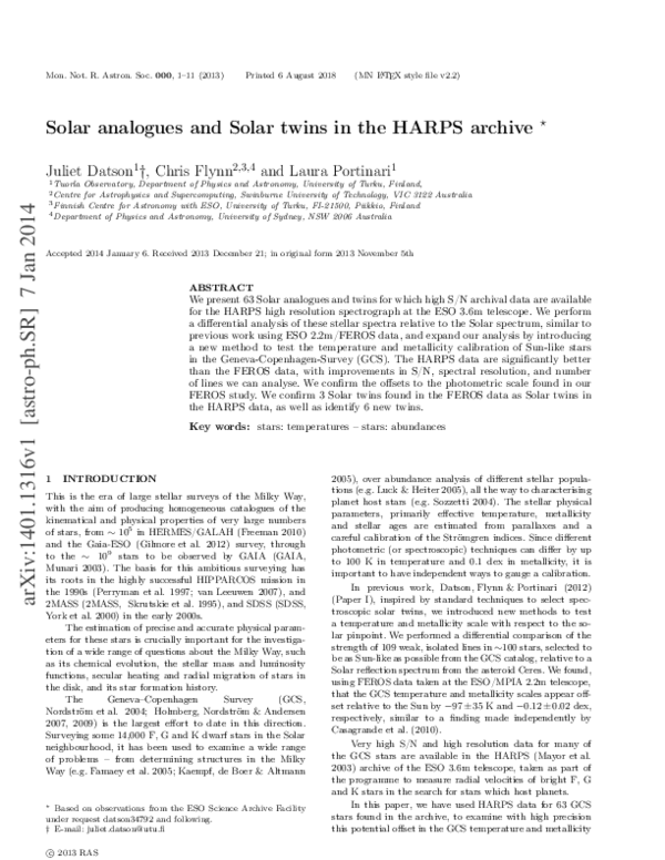 (PDF) Solar analogues and solar twins in the HARPS archive