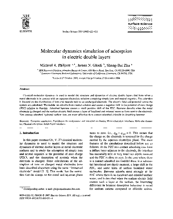 (PDF) Molecular dynamics simulation of adsorption in electric double layers