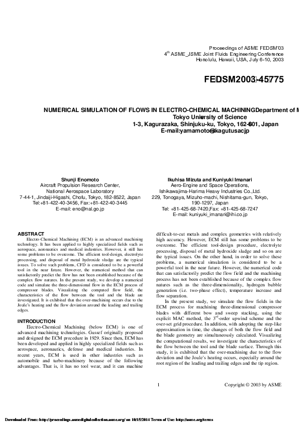 (PDF) Numerical Simulation of Flows in Electro-Chemical Machining for ...