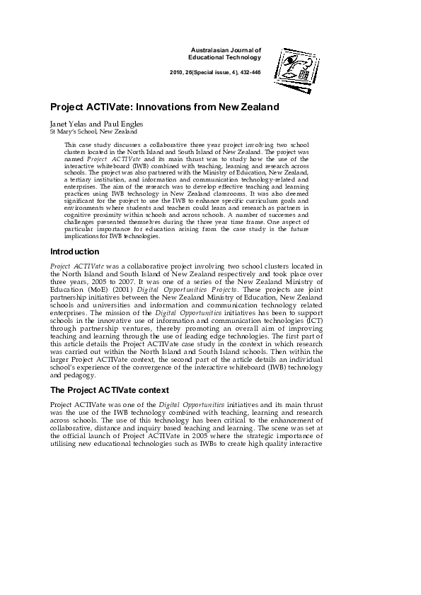 (PDF) Project ACTIVate: Innovations from New Zealand