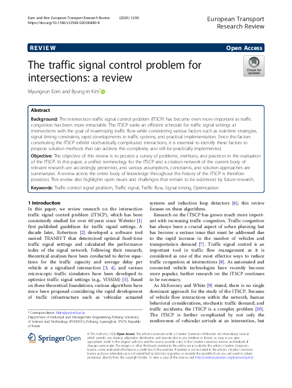 (PDF) The traffic signal control problem for intersections: a review