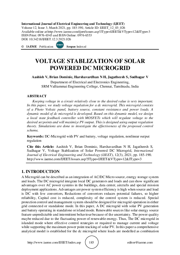 (PDF) VOLTAGE STABLIZATION OF SOLAR POWERED DC MICROGRID