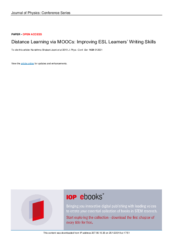 (PDF) Distance Learning via MOOCs: Improving ESL Learners’ Writing Skills