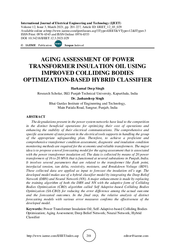 (PDF) AGING ASSESSMENT OF POWER TRANSFORMER INSULATION OIL USING ...
