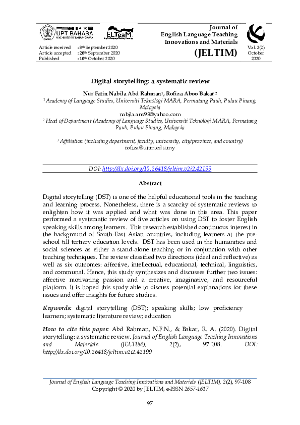 (PDF) Digital storytelling: a systematic review