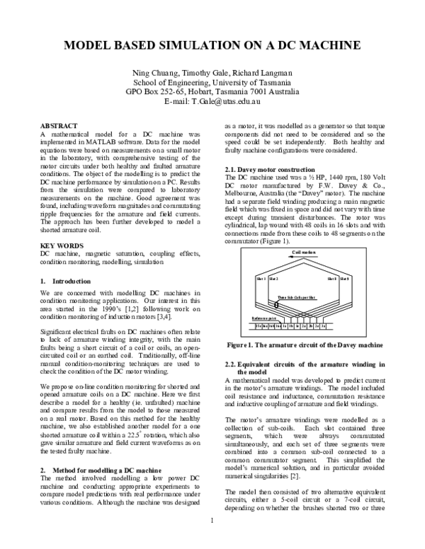 (PDF) Model Based Simulation on a DC Machine