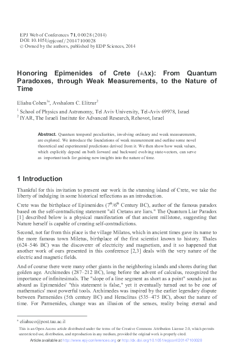 (PDF) Honoring Epimenides of Crete (±Δx): From Quantum Paradoxes ...
