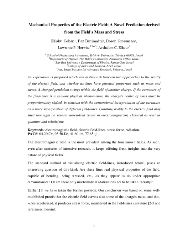 (PDF) Mechanical Properties of the Electric Field: A Novel Prediction ...