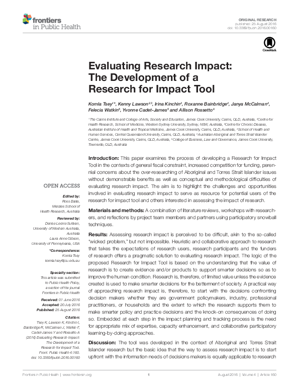 (PDF) Evaluating Research Impact: The Development of a Research for ...