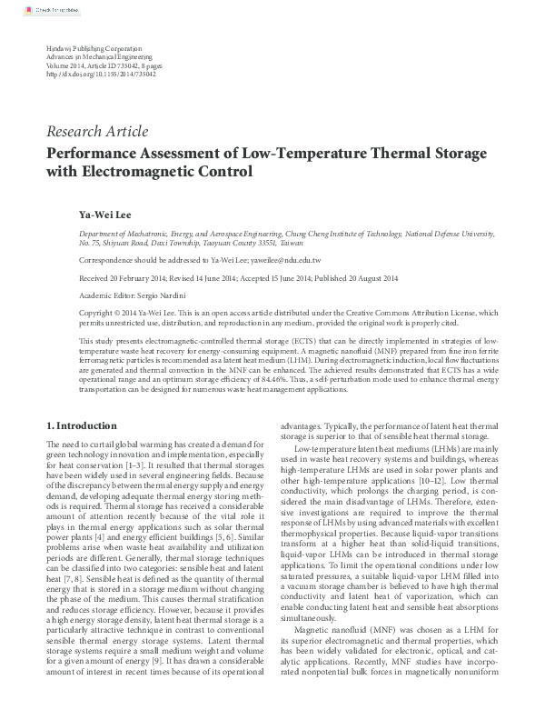 (PDF) Performance Assessment of Low-Temperature Thermal Storage with ...