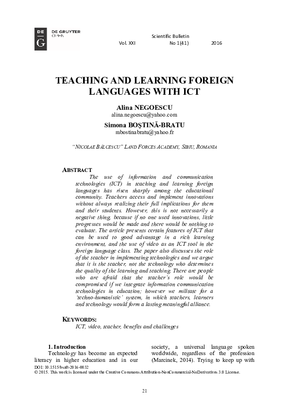 (PDF) Teaching and Learning Foreign Languages with ICT