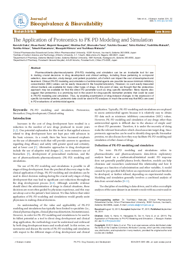 (PDF) The Application of Proteomics to PK-PD Modeling and Simulation