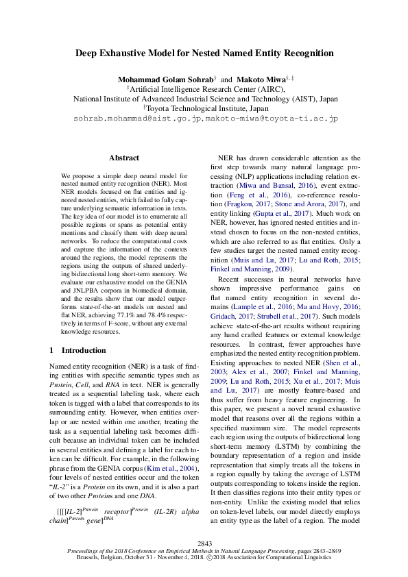 (PDF) Deep Exhaustive Model for Nested Named Entity Recognition