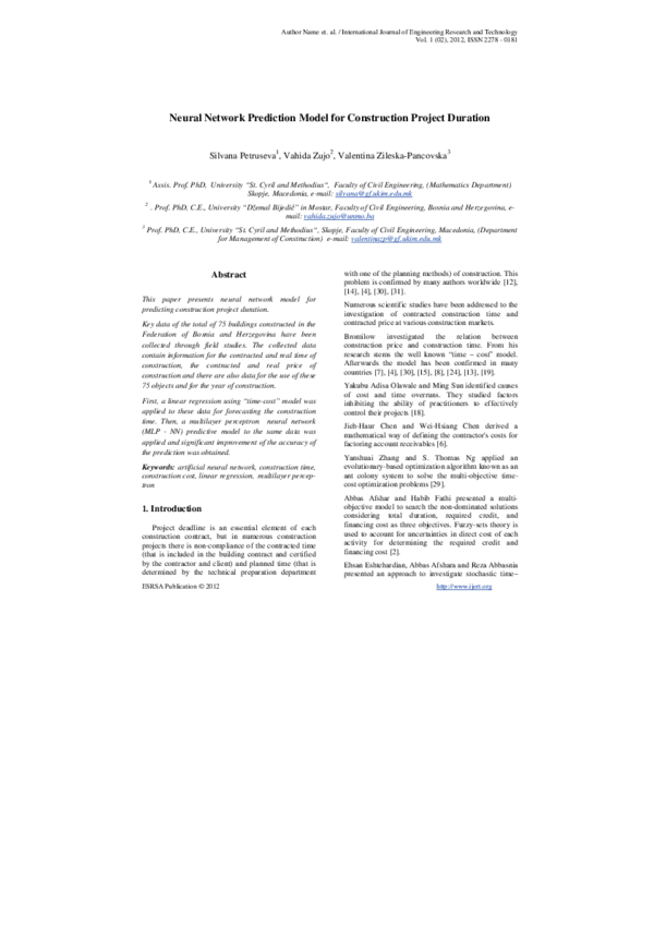 (PDF) Neural Network Prediction Model for Construction Project Duration