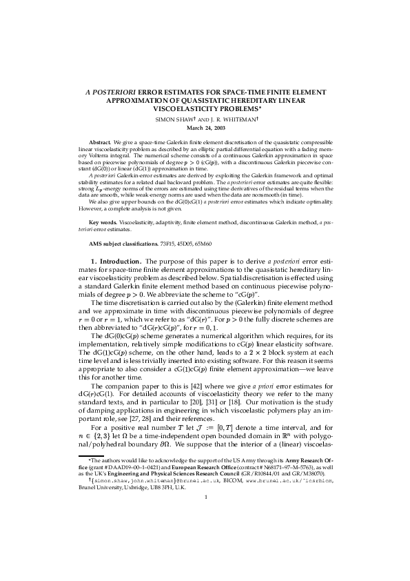 (PDF) A posteriori error estimates for space–time finite element ...