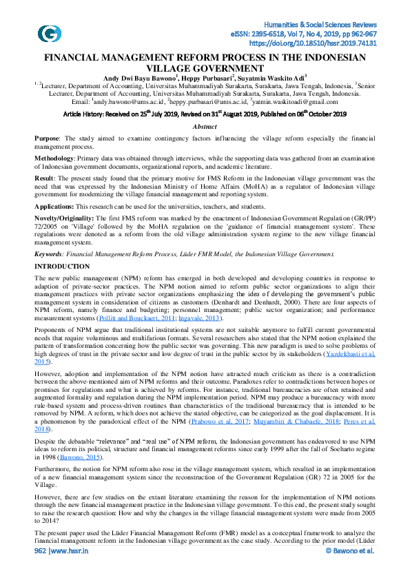 (PDF) Financial Management Reform Process in the Indonesian Village ...
