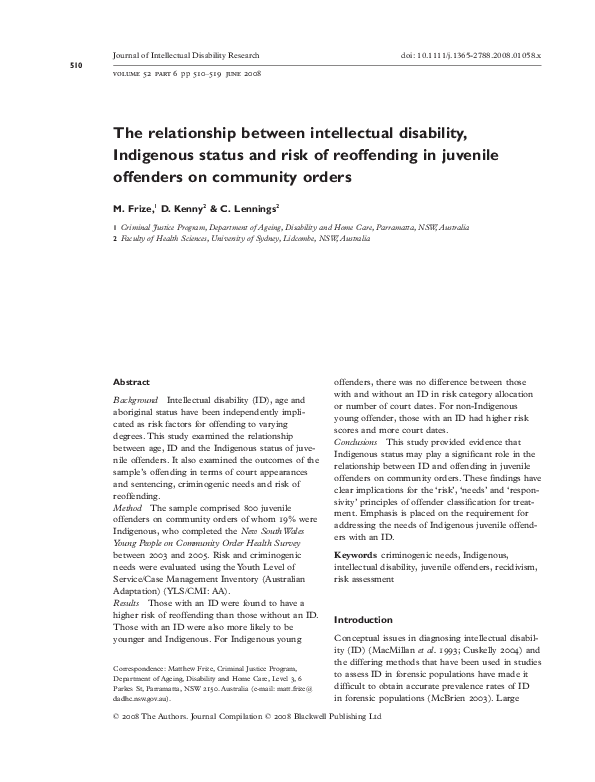 (PDF) Intellectual disability, Aboriginal status and risk of re ...