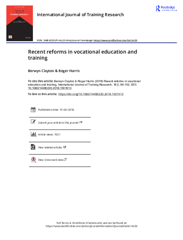 (PDF) Recent reforms in vocational education and training