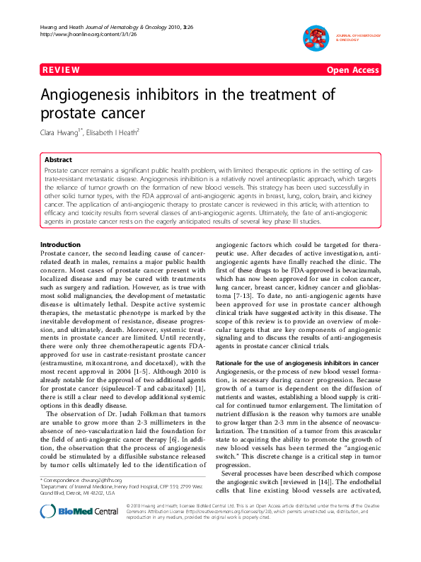 (PDF) Angiogenesis inhibitors in the treatment of prostate cancer