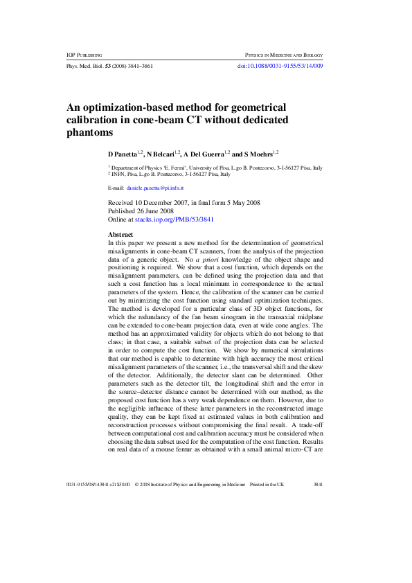 (PDF) An optimization-based method for geometrical calibration in cone ...
