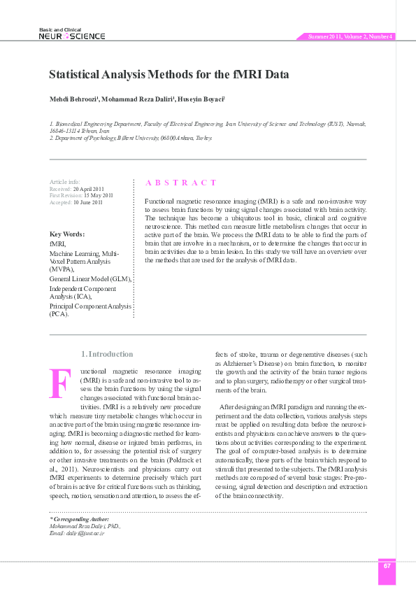 (PDF) Statistical Analysis Methods for the fMRI Data