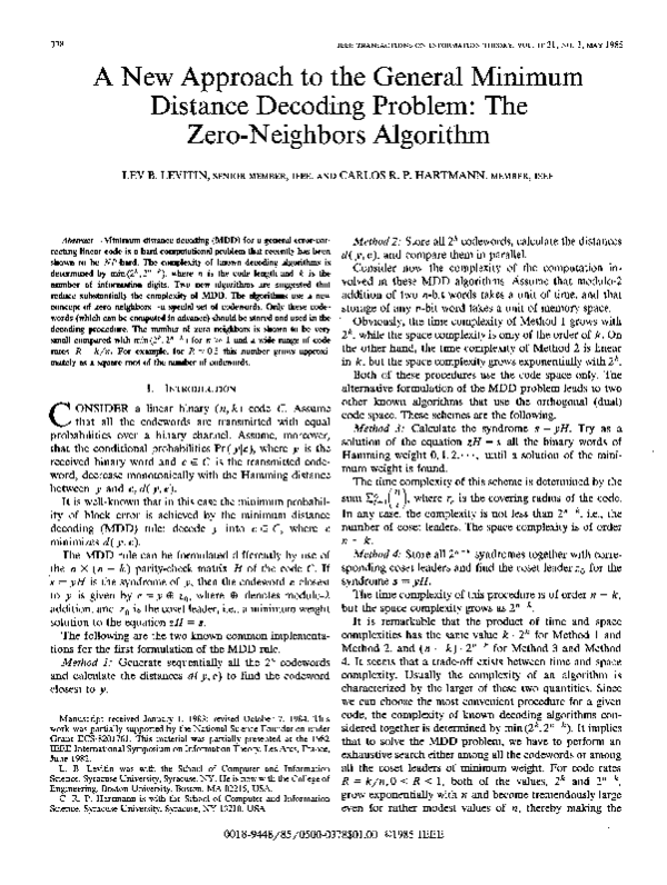 (PDF) A new approach to the general minimum distance decoding problem ...