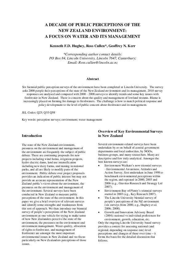 (PDF) A decade of public perceptions of the New Zealand environment: a ...