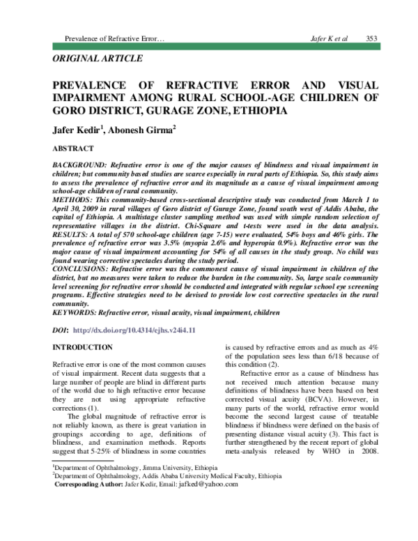 (PDF) Prevalence of Refractive Error and Visual Impairment among Rural ...