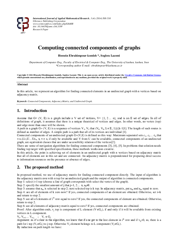 (PDF) Computing connected components of graphs