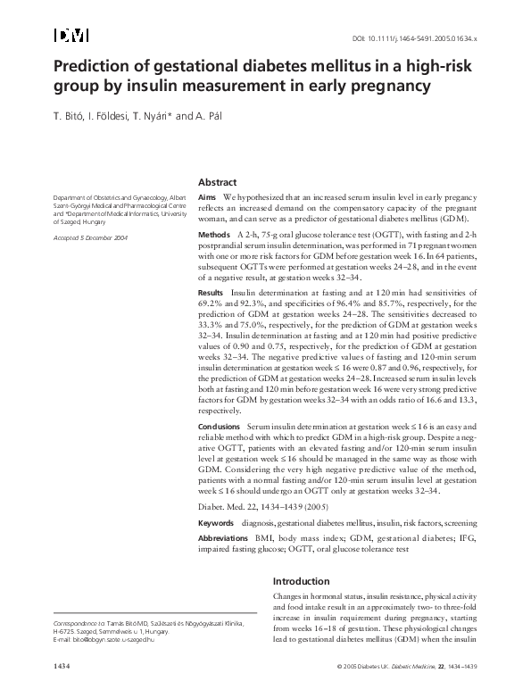 (PDF) Prediction of gestational diabetes mellitus in a high-risk group ...