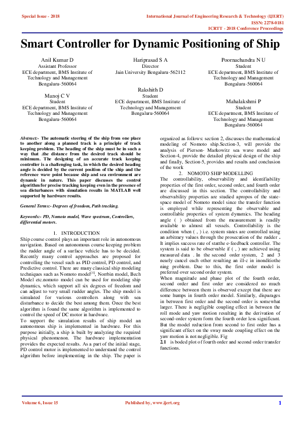 (PDF) IJERT-Smart Controller for Dynamic Positioning of Ship