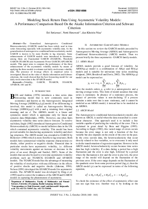 (PDF) Modeling Stock Return Data Using Asymmetric Volatility Models: A ...