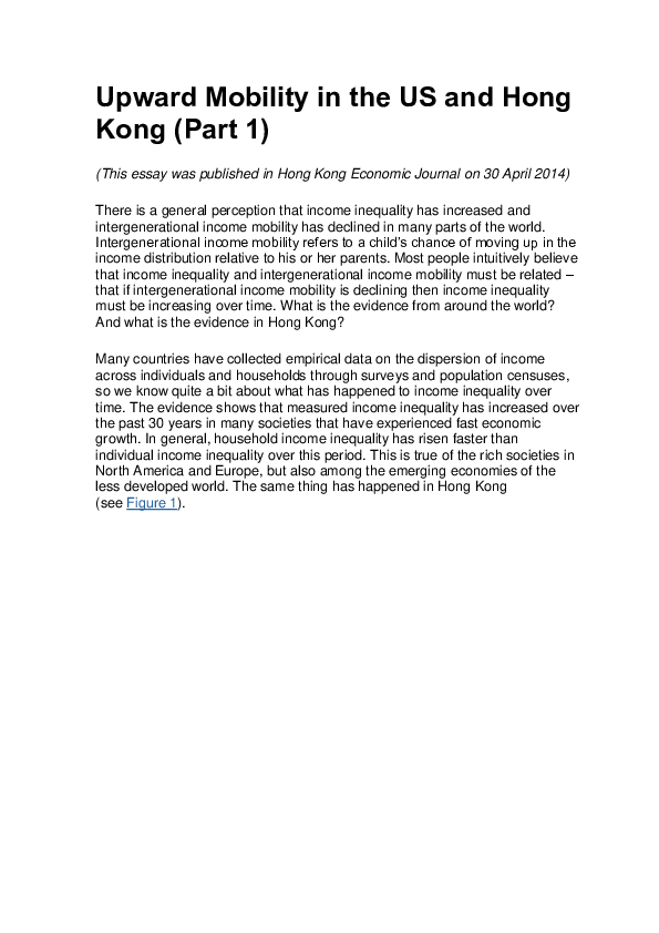 (PDF) Upward Mobility in the US and Hong Kong (Part 1)