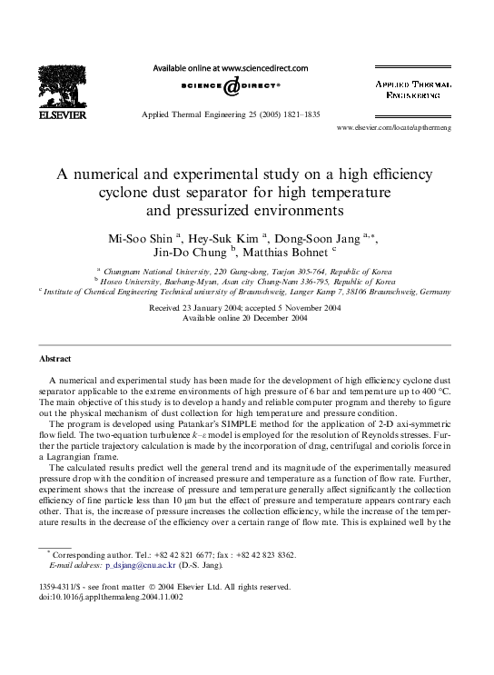 (PDF) A numerical and experimental study on a high efficiency cyclone ...