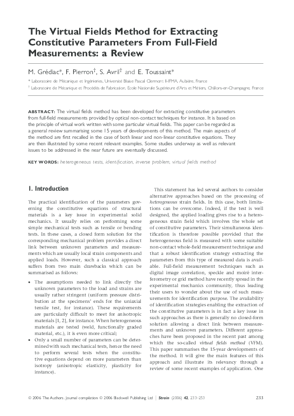 (PDF) The Virtual Fields Method for Extracting Constitutive Parameters ...