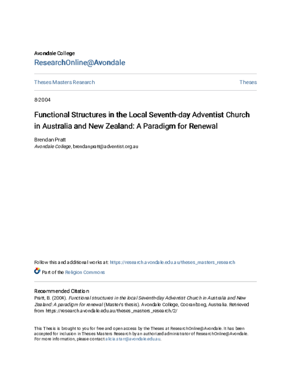 (PDF) Functional Structures in the Local Seventh-day Adventist Church ...
