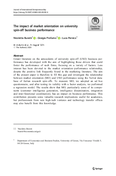 (PDF) The impact of market orientation on university spin-off business ...