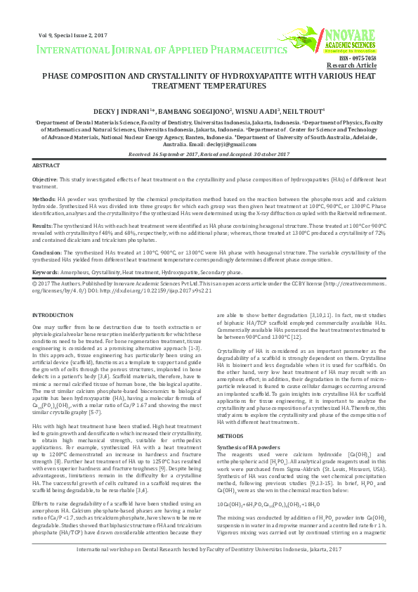 (PDF) Phase Composition and Crystallinity of Hydroxyapatite with ...