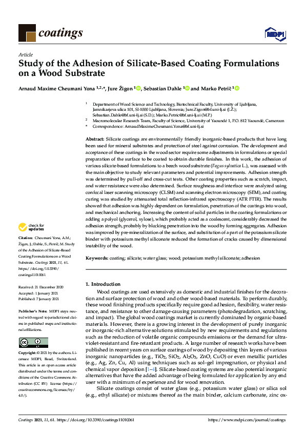 (PDF) Study of the Adhesion of SilicateBased Coating Formulations on a