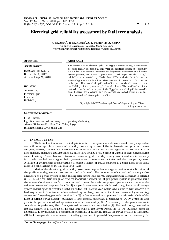 (PDF) Electrical grid reliability assessment by fault tree analysis