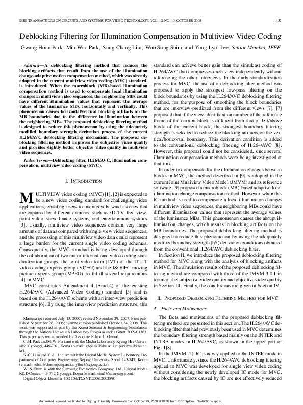 (PDF) Deblocking Filtering for Illumination Compensation in Multiview ...