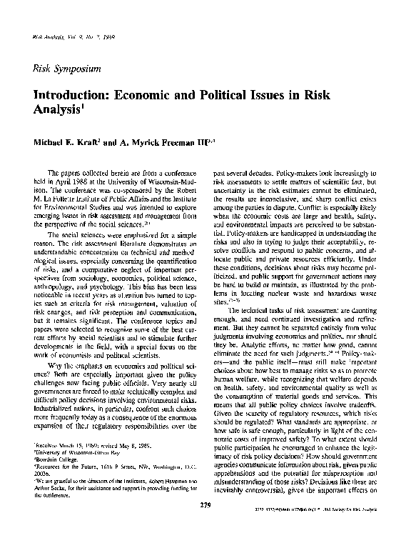 (PDF) Introduction: Economic and Political Issues in Risk Analysis1