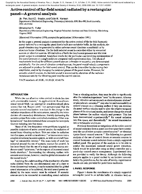 (PDF) Active control of far-field sound radiated by a rectangular panel ...